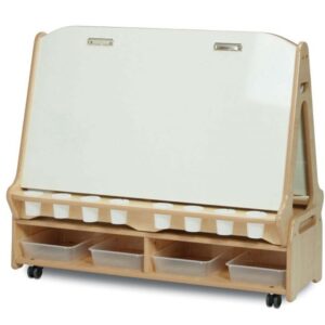 Double-sided Four Station Whiteboard Easel with Low Storage Trolley