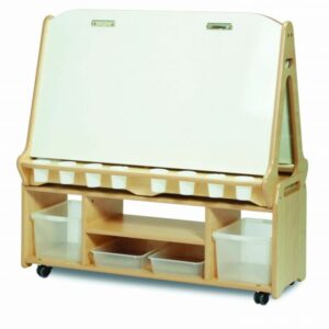 Double-sided Four Station Whiteboard Easel with Tall Storage Trolley