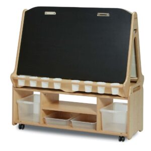 Double-sided Four Station Chalk/Whiteboard Easel with Tall Easel Storage Trolley